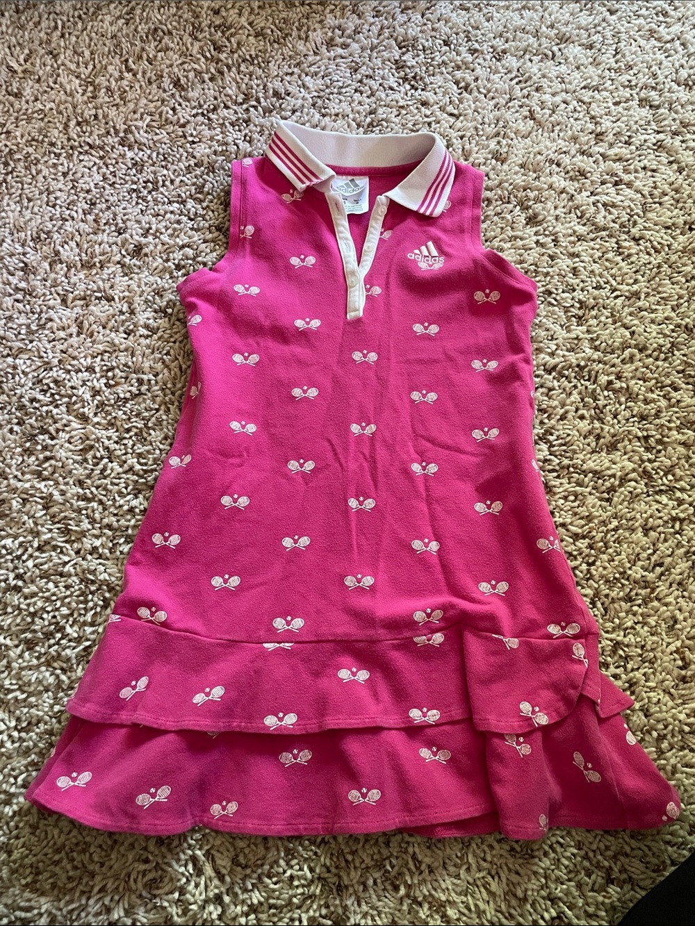 adidas Pink Sleeveless Polo Dress with Ruffle Hem